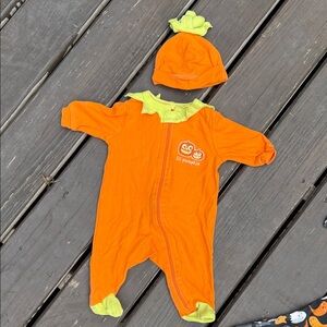 Lil Pumpkin Orange and Green Baby Onesie Set
